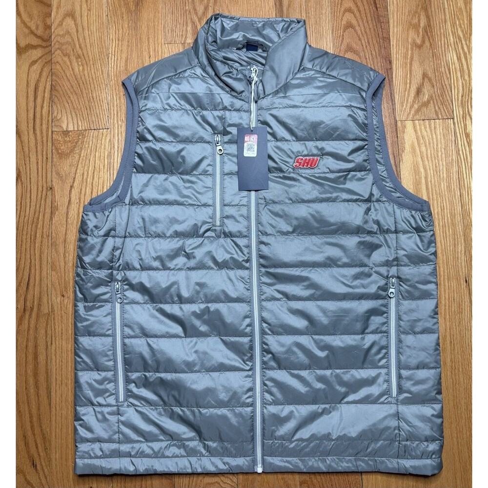Sacred Heart University Puffer Vest Mens Med Gray Sleeveless NCAA SHU Golf NWT
